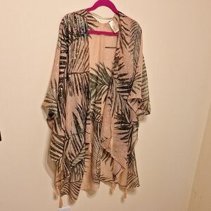 Simply Noelle Palm Print Kimono - Pink and Green